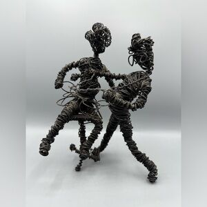 Handmade Wire Art Dancing Couple Sculpture – Unique 7" Tall Modern Decor Vintage